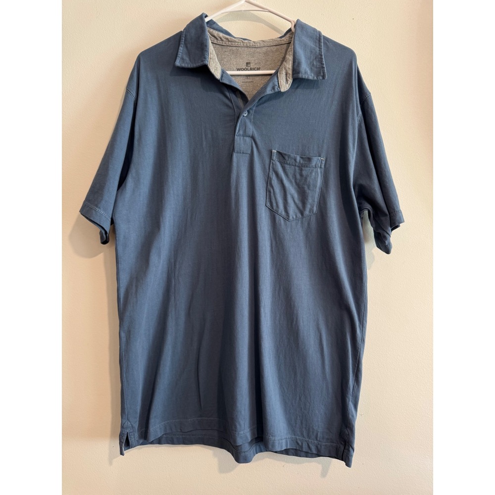 Woolrich Short Sleeve Pocket Polo‎ Shirt Mens Large Blue Cotton Blend